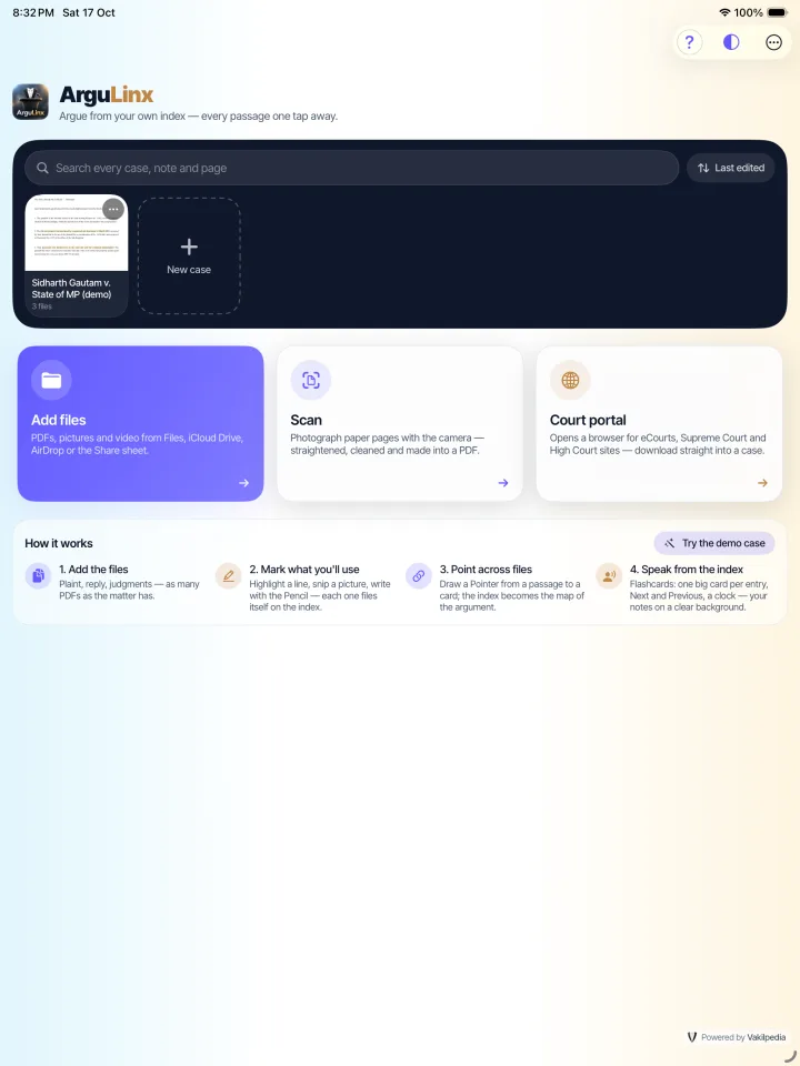 ArguLinx home on iPad in light mode